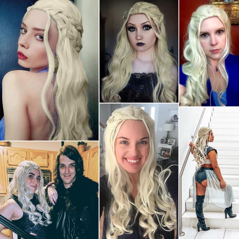 Probeauty Long Blonde Braid Wig Women Halloween Costume Cosplay Wig Cap ( Curly Braid B) - Image 2